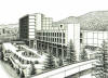 St. Joseph Campus, Mission Health and Hospitals, Asheville NC, pen and ink drawing by Lee James Pantas