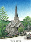 Chatlos Chapel at The Cove, pen & ink drawing by Lee James Pantas