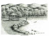 Lake Tomahawk in Black Mountain, pen & ink drawing by Lee James Pantas